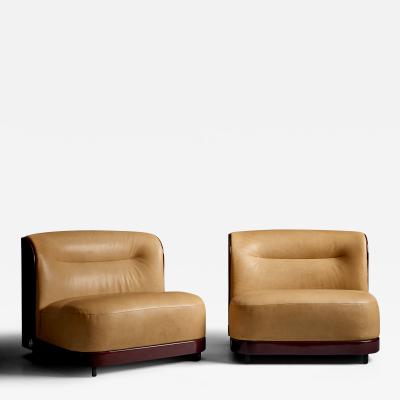 Peter Maly Pair of Trinom Lounge Chairs by Peter Maly for Cor in Cognac Brown Leather