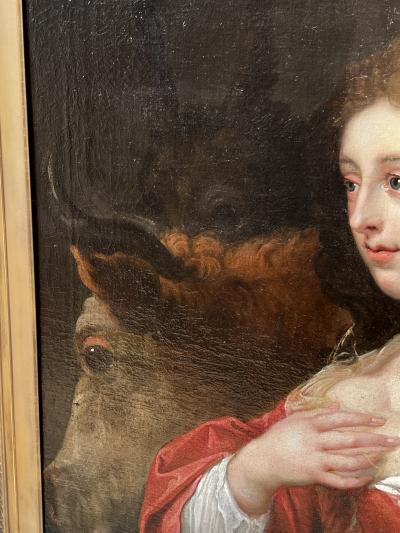 Peter Paul Rubens OLD MASTER WOMAN READING BOOK WITH COW DONKEY FOLLOWER OF RUBENS PAINTING