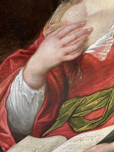 Peter Paul Rubens OLD MASTER WOMAN READING BOOK WITH COW DONKEY FOLLOWER OF RUBENS PAINTING