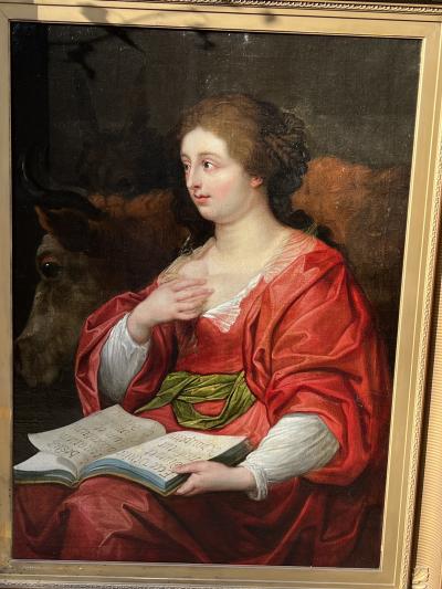 Peter Paul Rubens OLD MASTER WOMAN READING BOOK WITH COW DONKEY FOLLOWER OF RUBENS PAINTING