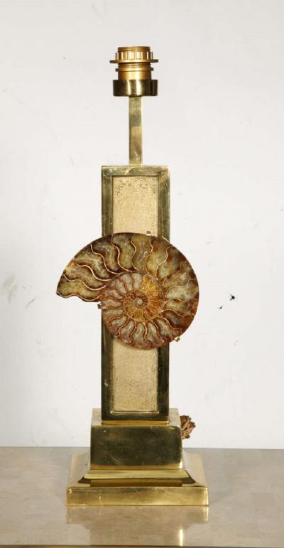Peter Van Heeck 1970s bronze lamp with ammonite by Peter Van Heeck