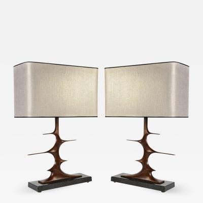 Peter Van Heeck Pair bronze sculptural lamps