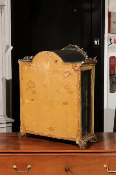 Petite 18th Century Venetian Painted Wood Rococo Vitrine with Carved Crest