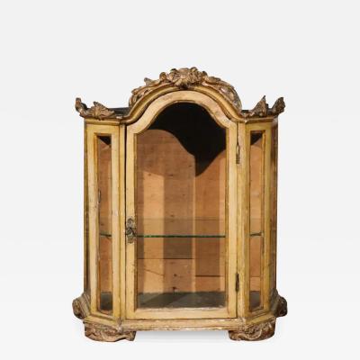 Petite 18th Century Venetian Painted Wood Rococo Vitrine with Carved Crest