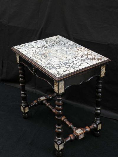 Petite 19th Century Louis XIII Style Ebonized Marble Top Center Table