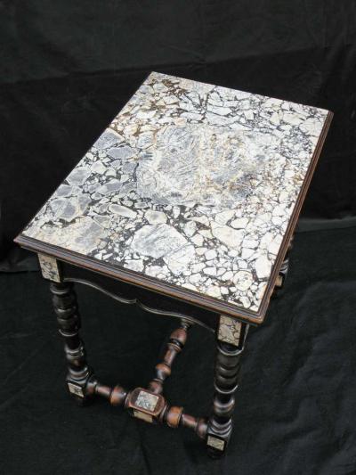 Petite 19th Century Louis XIII Style Ebonized Marble Top Center Table