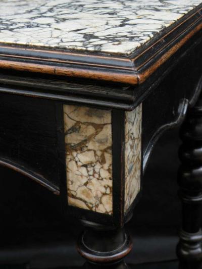 Petite 19th Century Louis XIII Style Ebonized Marble Top Center Table