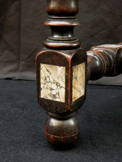 Petite 19th Century Louis XIII Style Ebonized Marble Top Center Table