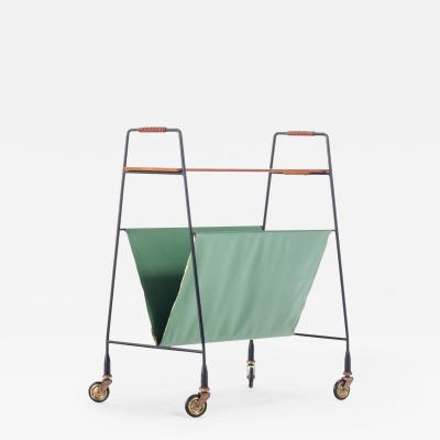 Petite Architectural Magazine Rack on Casters West Germany c 1960s
