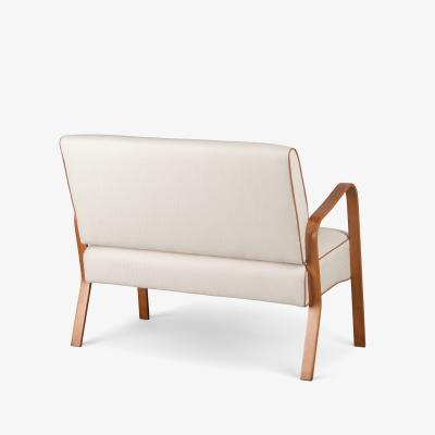 Petite Bentwood Settee in Holland Sherry Wool Linen Piping