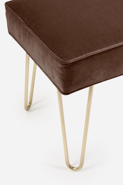 Petite Brass Hairpin Ottomans in Espresso Velvet