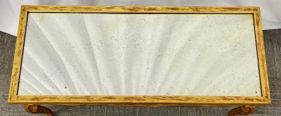 Petite Hollywood Regency Style Coffee Table Giltwood Base Antiqued Mirror Top