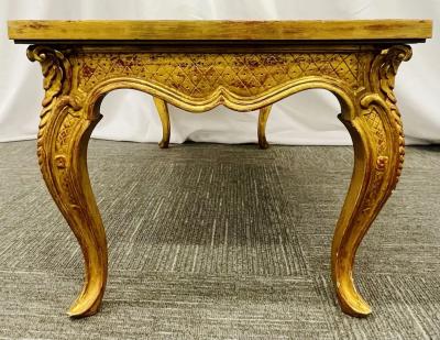 Petite Hollywood Regency Style Coffee Table Giltwood Base Antiqued Mirror Top