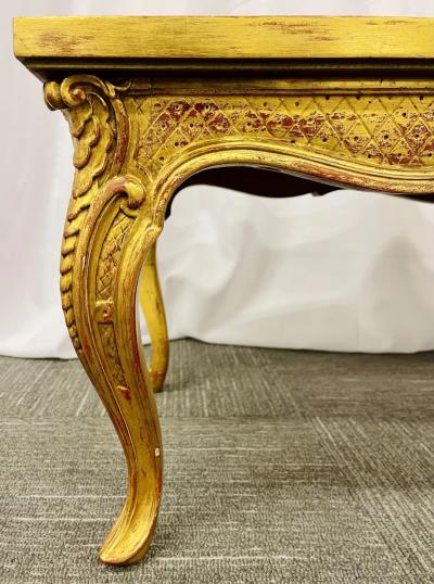 Petite Hollywood Regency Style Coffee Table Giltwood Base Antiqued Mirror Top