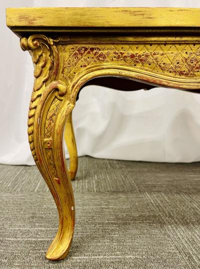 Petite Hollywood Regency Style Coffee Table Giltwood Base Antiqued Mirror Top
