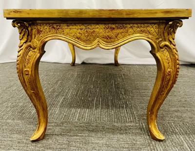 Petite Hollywood Regency Style Coffee Table Giltwood Base Antiqued Mirror Top