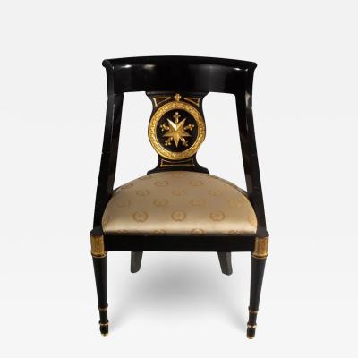 Petite Napoleonic Style Black Lacquer Giltwood Empire Vanity Chair