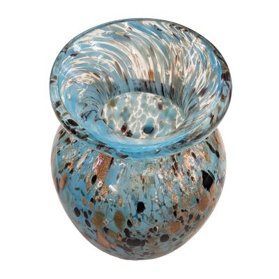 Petite Sky Blue with Black and Copper Aventurine Freckles Murano Glass Vase