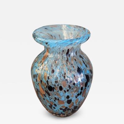 Petite Sky Blue with Black and Copper Aventurine Freckles Murano Glass Vase