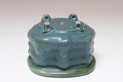 Petite Vintage Blue and Green Studio Pottery Square Planter by Deanna Nichols
