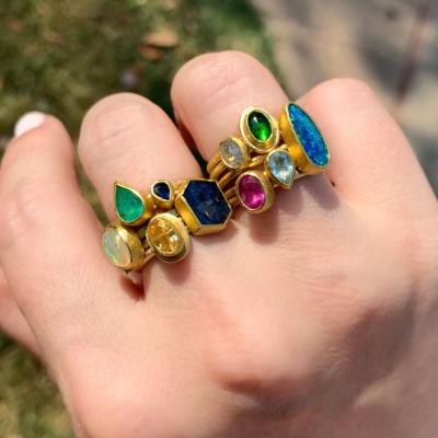 Petra Class Petra Class Faceted Blue Sapphire Gold Drop Stack Ring