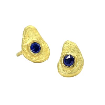 Petra Class Petra Class Tiny Blue Sapphire Gold Lava Stud Earrings