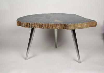 Petrified Wood Side Table with Stainless Steel Feet Organic Modern IDN 2021