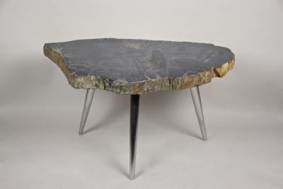Petrified Wood Side Table with Stainless Steel Feet Organic Modern IDN 2021