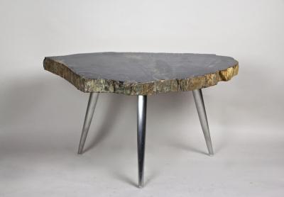 Petrified Wood Side Table with Stainless Steel Feet Organic Modern IDN 2021