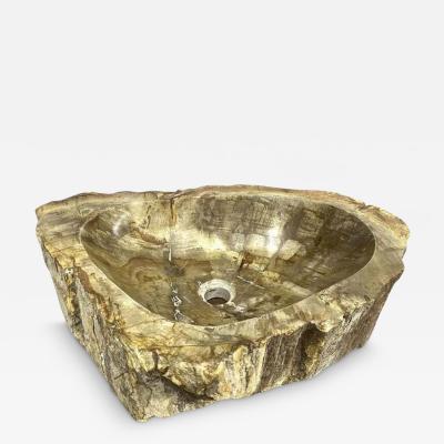 Petrified Wood Sink in Beige Yellow Brown Tones Polished Top Quality