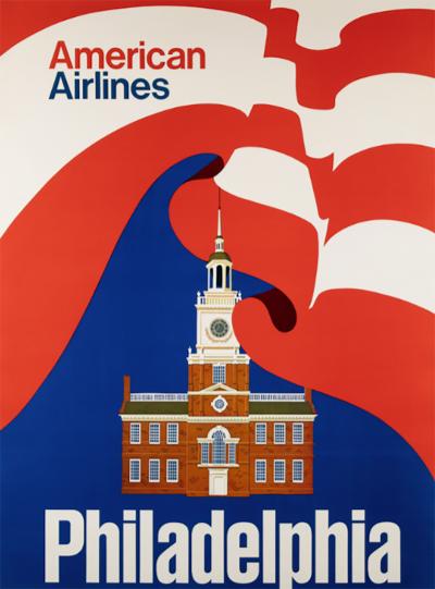 Philadelphia Vintage American Airlines Travel Poster circa 1960s