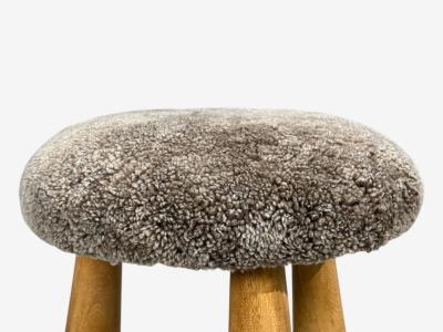 Philip Arctander Danish Modern Style Gray Sheepskin Maple Shearling Footstools 21st c 