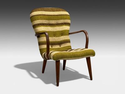 Philip Arctander Philip Arctander Style Lounge Chair Wool Walnut Denmark 1940s