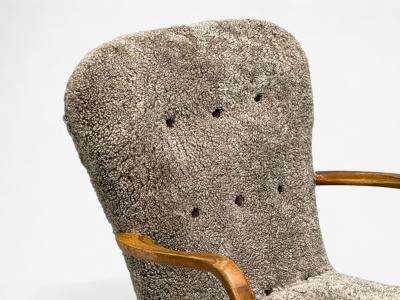 Philip Arctander Philip Arctander Style Shearling Beech Lounge Chair Denmark 1960s
