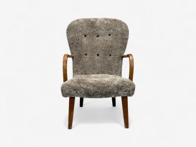 Philip Arctander Philip Arctander Style Shearling Beech Lounge Chair Denmark 1960s
