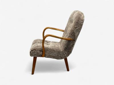 Philip Arctander Philip Arctander Style Shearling Beech Lounge Chair Denmark 1960s