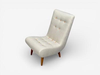 Philip Arctander Swedish Modern Scoop Lounge Chair Beige Linen Beech Sweden 1940s