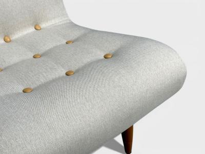 Philip Arctander Swedish Modern Scoop Lounge Chair Beige Linen Beech Sweden 1940s