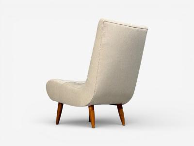 Philip Arctander Swedish Modern Scoop Lounge Chair Beige Linen Beech Sweden 1940s