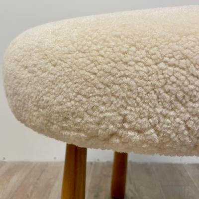 Philip Arctander Swedish Modern Style Beige Sheepskin Stained Wood Ottoman or Footstool