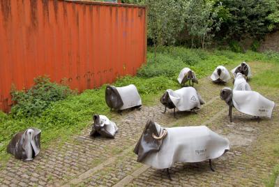 Philip Michael Wolfson TSUKOMOGAMI SHEEP bench sculpture without bronze horns