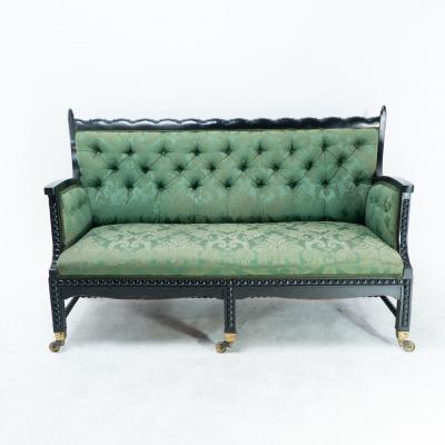 Philip Webb Philip Webb for Morris Co Aesthetic Movement Ebonised Settee with Bobbins