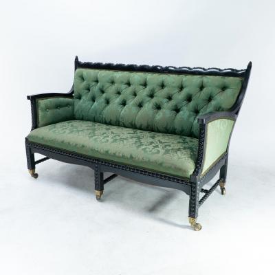 Philip Webb Philip Webb for Morris Co Aesthetic Movement Ebonised Settee with Bobbins