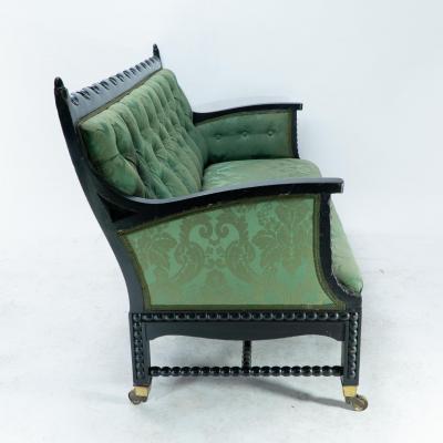 Philip Webb Philip Webb for Morris Co Aesthetic Movement Ebonised Settee with Bobbins