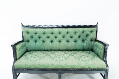 Philip Webb Philip Webb for Morris Co Aesthetic Movement Ebonised Settee with Bobbins