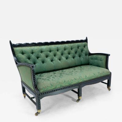 Philip Webb Philip Webb for Morris Co Aesthetic Movement Ebonised Settee with Bobbins