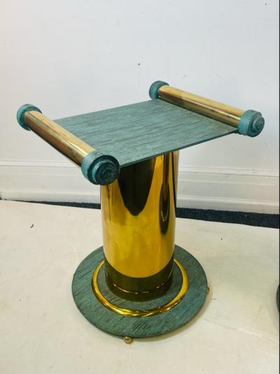 Philip and Kelvin LaVerne DRAMATIC POST MODERN BRUTALIST COLUMN PEDESTAL TABLES