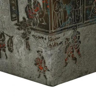 Philip and Kelvin LaVerne LaVerne Lo Ta Side Table Hexagonal Bronze Pewter Natural Patinas Signed