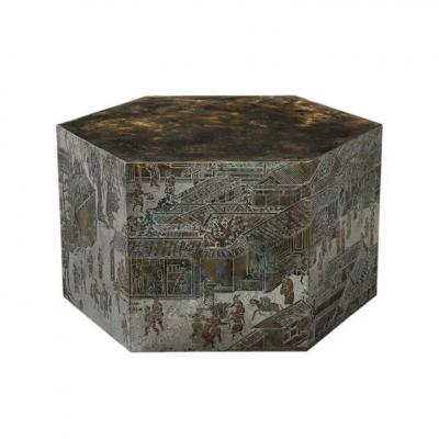 Philip and Kelvin LaVerne LaVerne Lo Ta Side Table Hexagonal Bronze Pewter Natural Patinas Signed