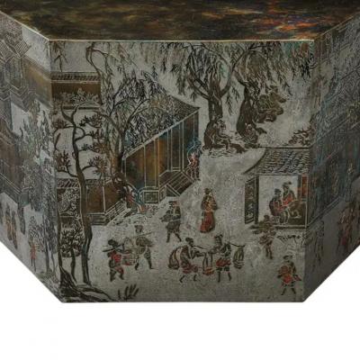 Philip and Kelvin LaVerne LaVerne Lo Ta Side Table Hexagonal Bronze Pewter Natural Patinas Signed